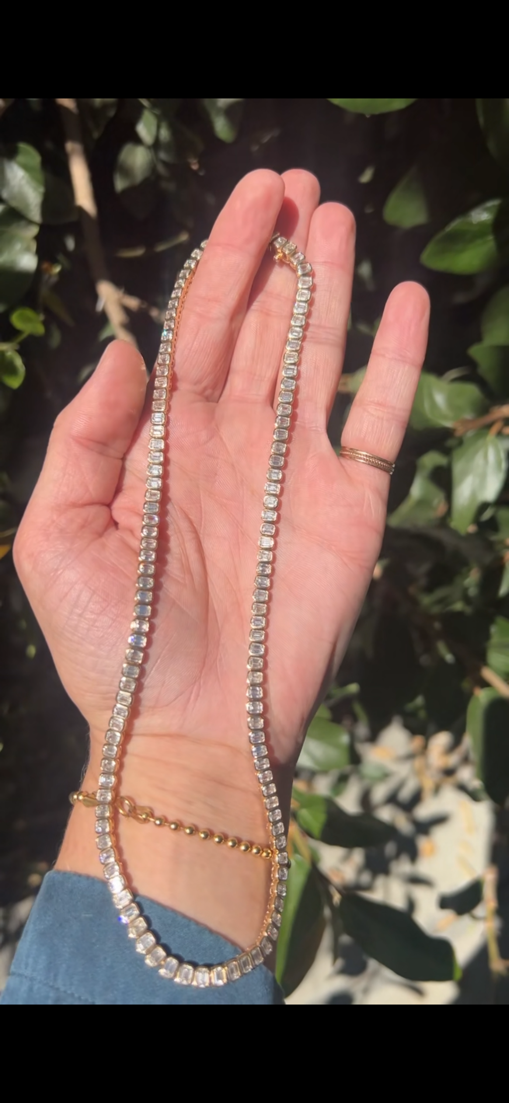 Bezel Set Emerald Cut Lab Diamond Necklace
