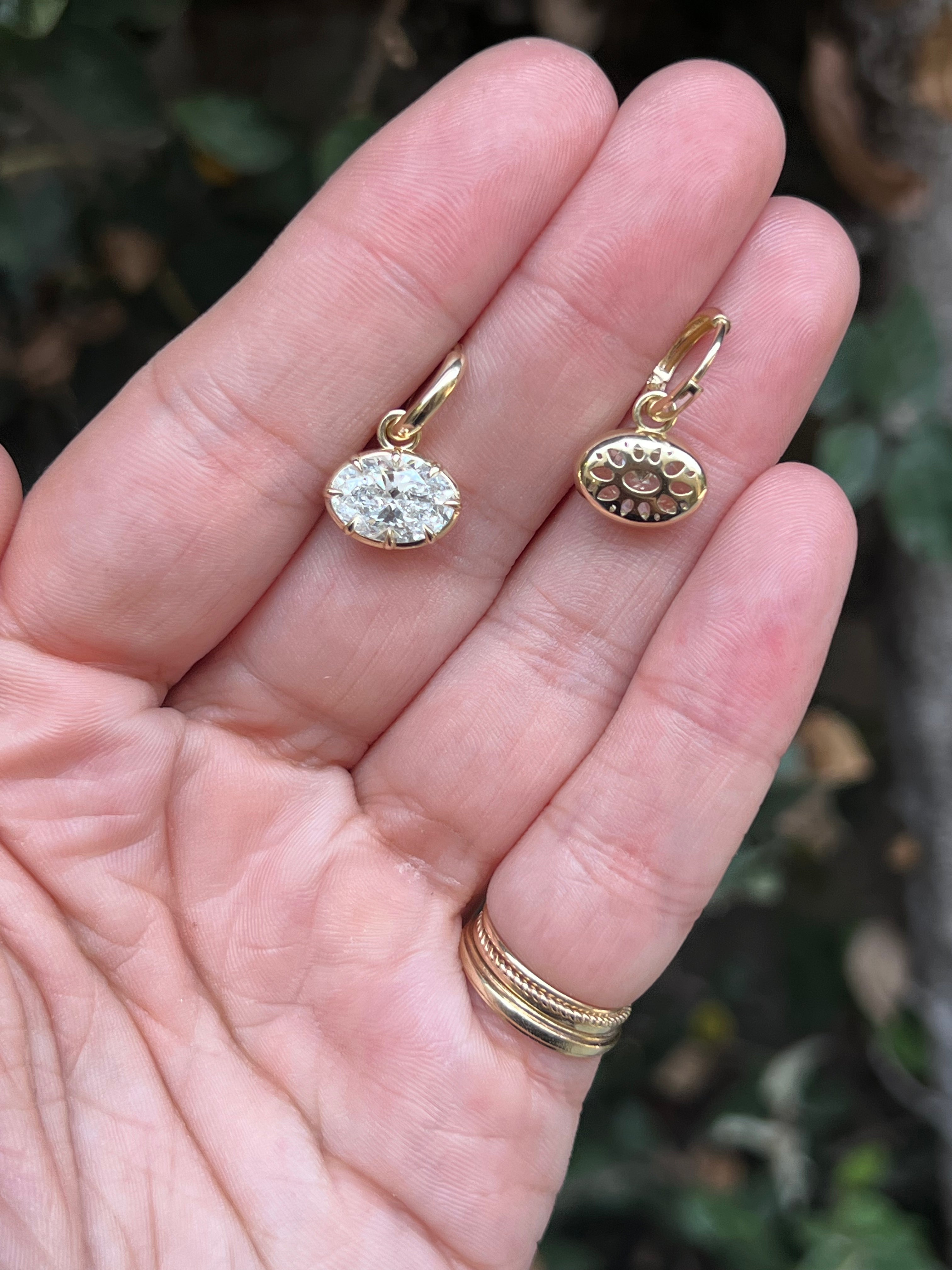 14k YG East West Oval Diamond Earrings, 4.10 cttw