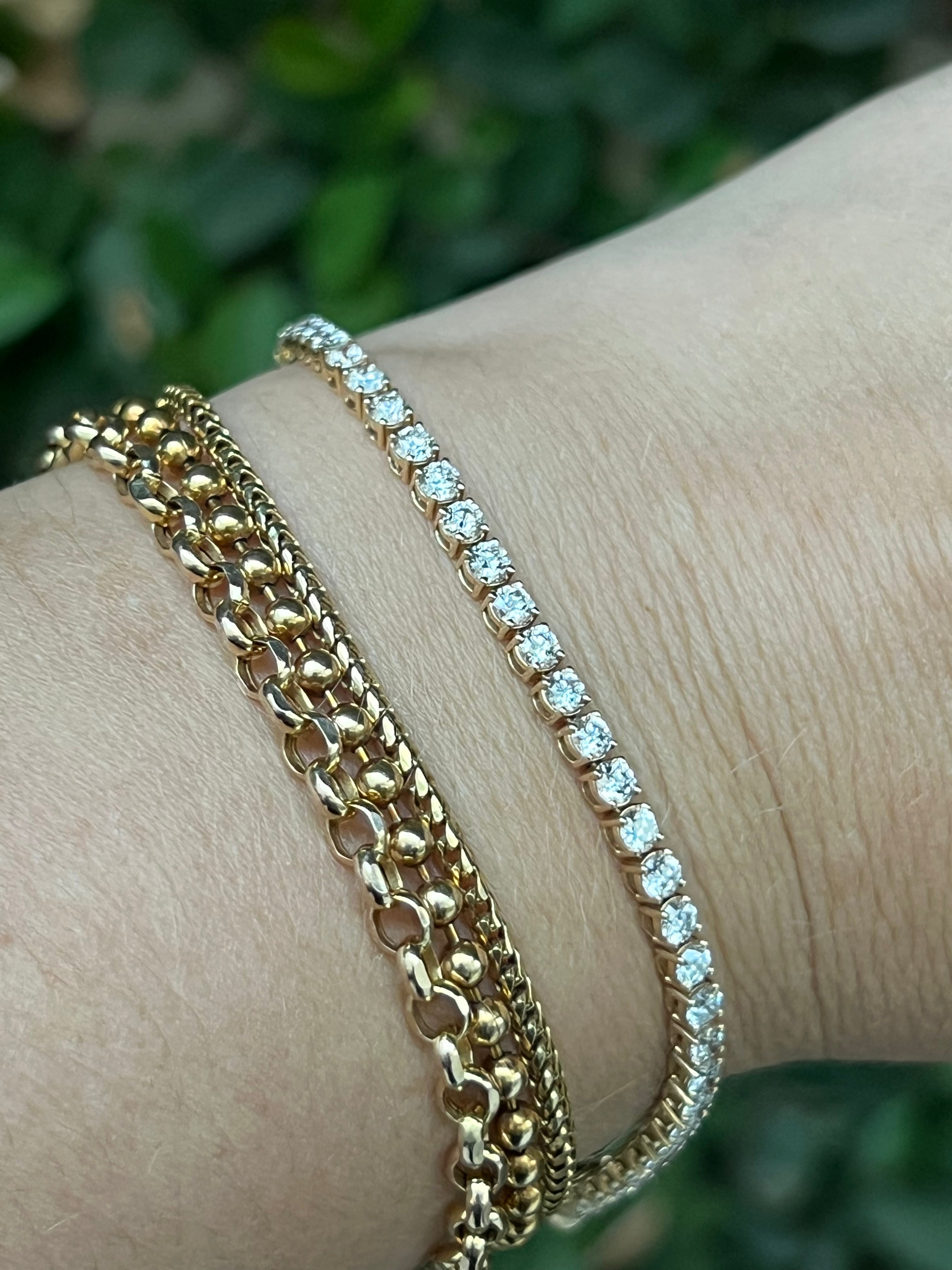 14k YG 4 Ct Four Prong Lab Diamond Tennis Bracelet