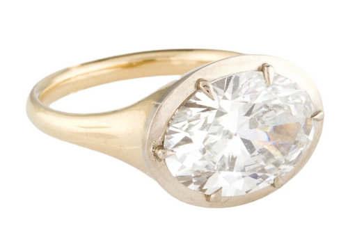 Georgian Set East West -  Lab Grown Diamond Ring - Oval Shape