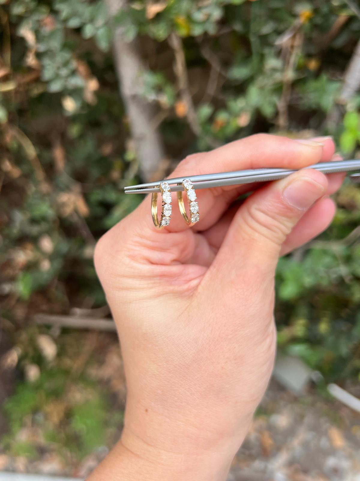 14k YG Oval Lab Diamond Huggies, .98 CTS