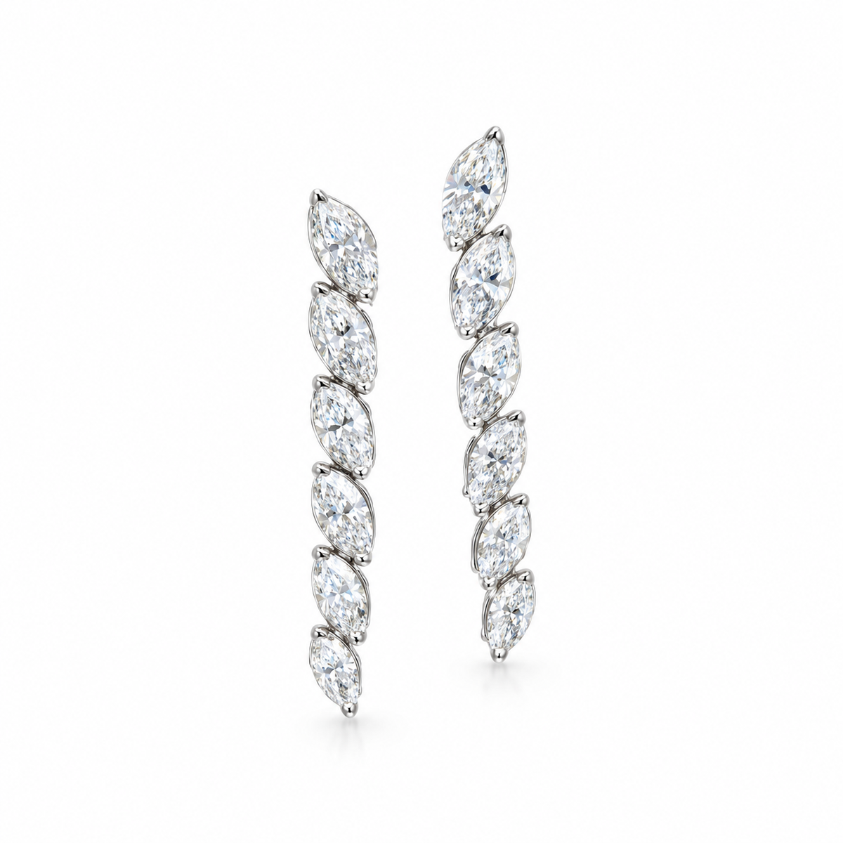 14k WG Tapered Marquise Lab Diamond Drop Earrings, 1.04cts