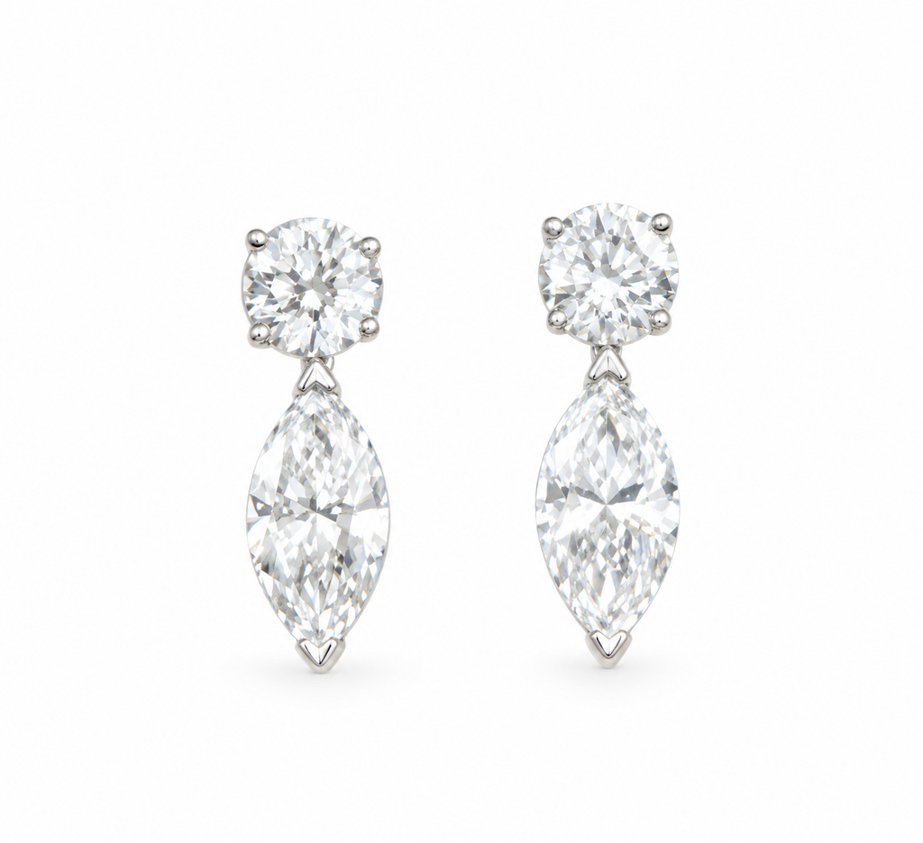 Elsa Round and Marquise Drop Lab Diamond Stud Earrings, 1.44cts